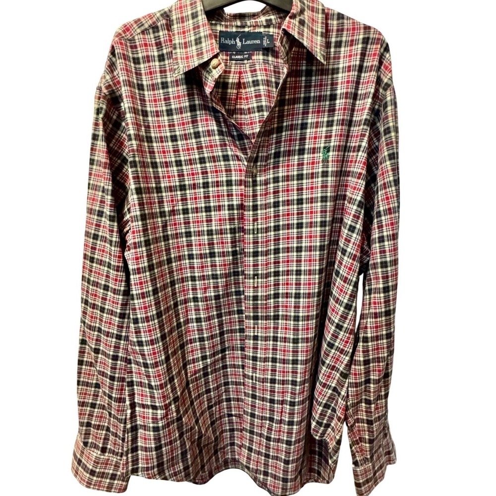 Ralph Lauren‎ Plaid Shirt Classic Fit Button Down Long Sleeve Red Green L